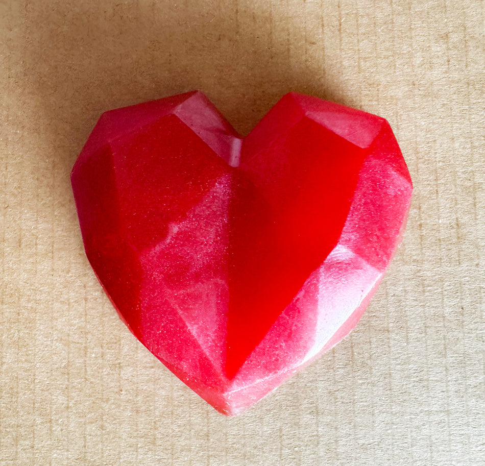 Artisan Soap Bar:  Valentine Glycerine - Deep Red Rose, Scented (Geometric Heart: Red)