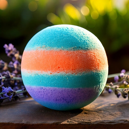 Bombe de bain artisanale – Lavandin, arbre à thé et orange sanguine – Très grande taille (Premium)